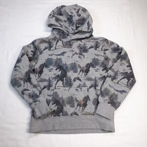 Ariat REAL‎ Youth M 10 Horse Forest Print Grey Fleece Hoodie Sweatshirt Western